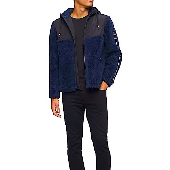 Calvin Klein Sherpa Stripe Full Zip Hooded Jacket - Picture 1 of 3